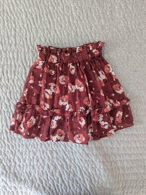 Creamie Girl’s Tiered Floral Skirt - Size 8 (128) - Maroon Gold Metallic - Boho